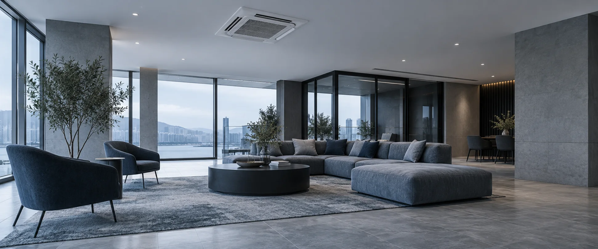 Ambiente moderno com climatização embutida no teto